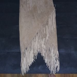 Long Genuine Suede skirt covered in fringe asymmetrical